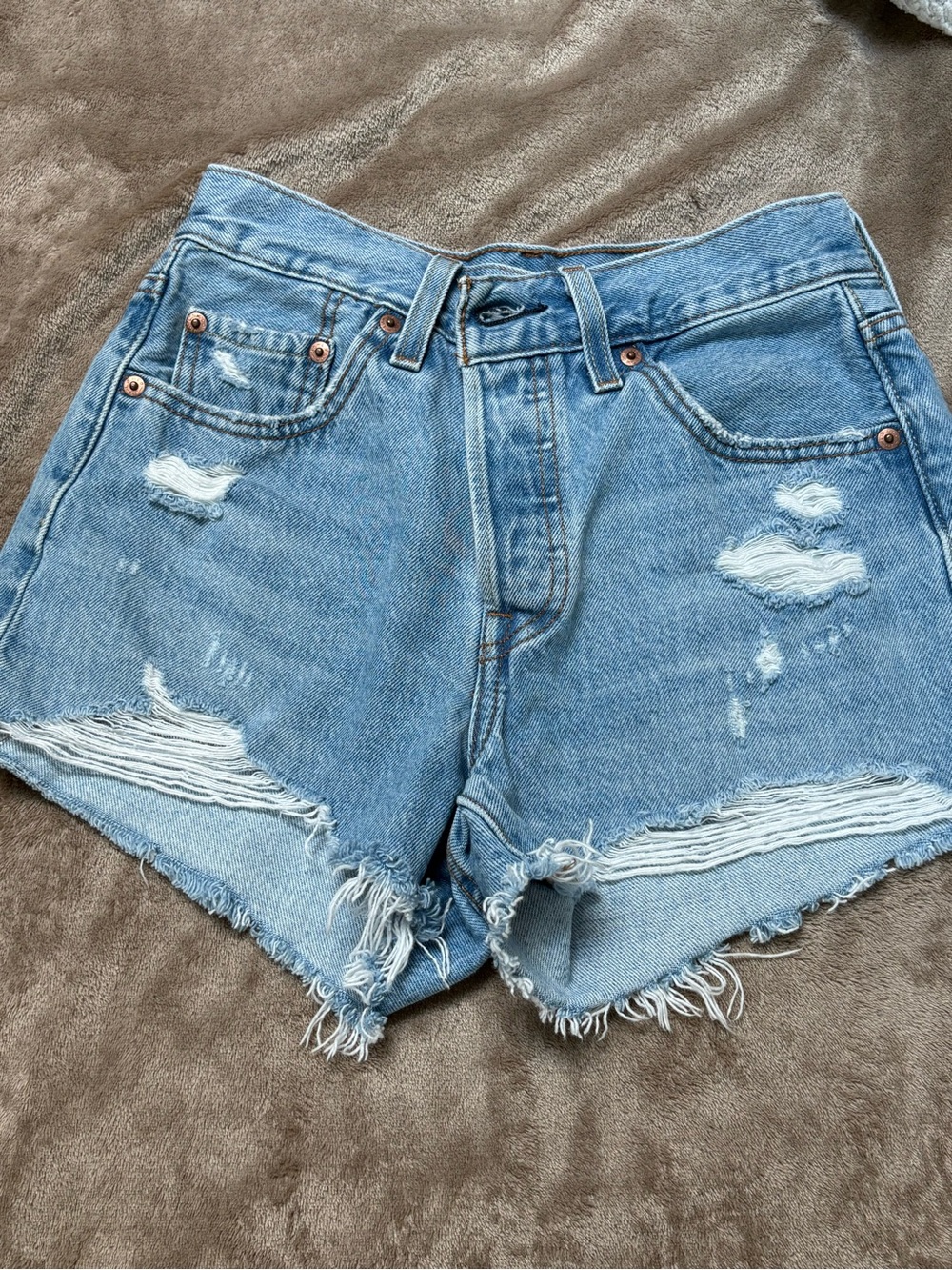 Levi's Light Blue Distressed High-Rise Denim Shorts